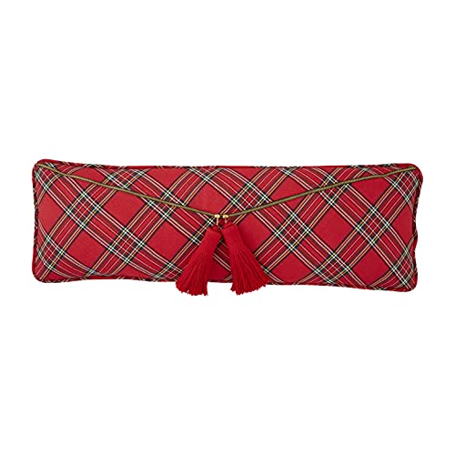 Mud Pie Tartan Tassel Pillow, Red, 11" x 35", Cotton