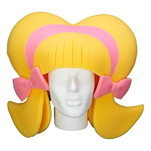 Foam Party Hats Funny Men and Women Unisex Headband and Bows Wig, Halloween Party Costume, Adult Size, Yellow and Pink