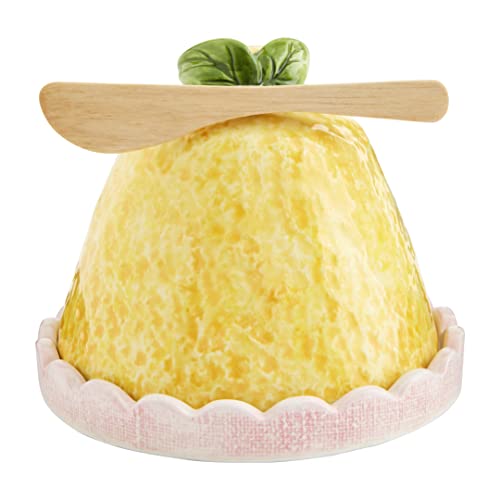 Mud Pie Fruity Cloche Set; Cloche 5" X 5 3/4" Dia | Spreader 5 1/2", Lemon