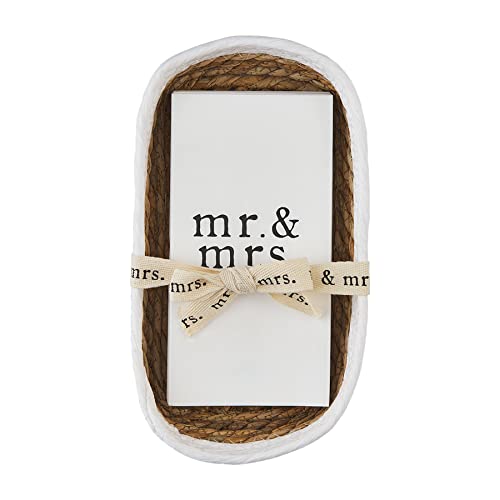 Mud Pie Wedding Mr. and Mrs. Napkin and Basket Set, 7.8" x 4", Powder