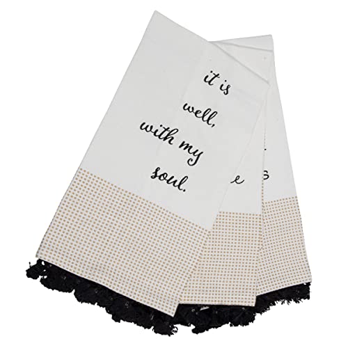 Foreside Home and Garden Set of 3 Gratitude Black Cotton Tea Towels