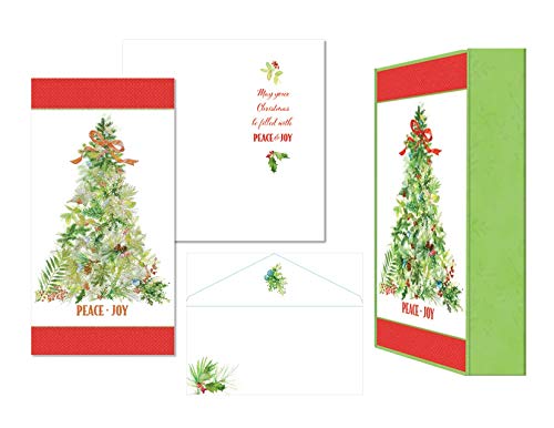 LPG Greetings Performing Arts boxed CHRISTMAS CARDS Tree Mini Long Glitter Christmas Cards, Full Color Designed Envelopes, Beautiful Keepsake Box (14 glitter cards, 14 coordinating envelopes)