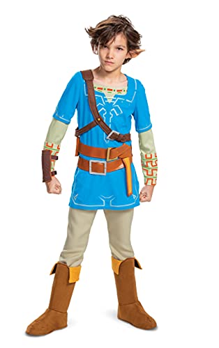 Disguise Link Costume for Kids, Prestige Official Zelda Costume Tunic with Ears Pants and Boot Covers from Breath of The Wild, Child Size Medium (7-8)