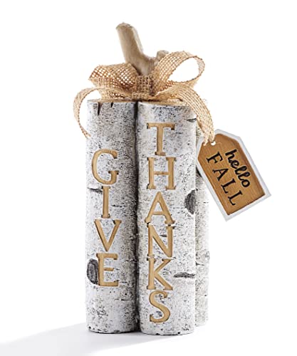 Giftcraft 582227 Birch Log with Burlap Bow Decor, 8.18-inch Height, Resin