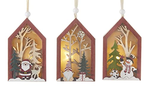 Delton Wood LED Christmas House Ornament, 3 Assortment
