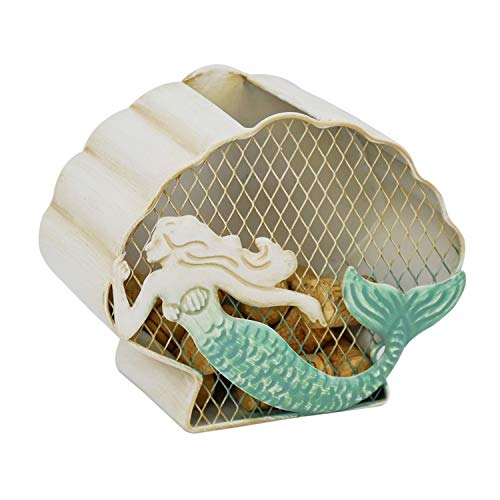 Beachcombers Coastal Life 7.45" Metal Mermaid Shell Cork Holder