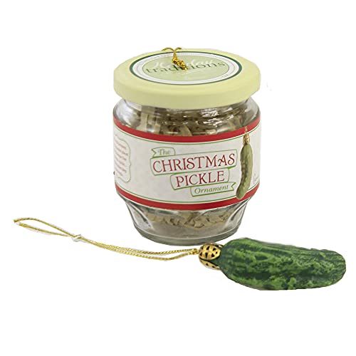 Roman 2-Piece Exclusive Christmas Pickle and Decorated Glass Jar Hanging Ornament, 1.5-Inch