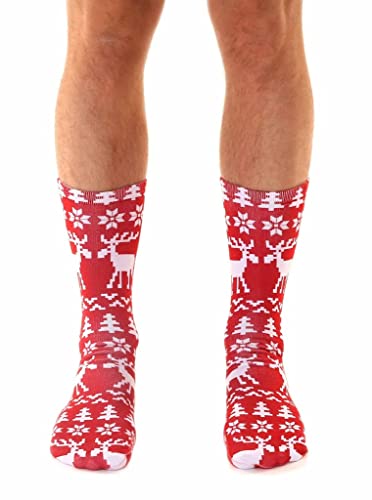 Living Royal 7006C Ugly Sweater Moose Crew Socks, 13-inch Length