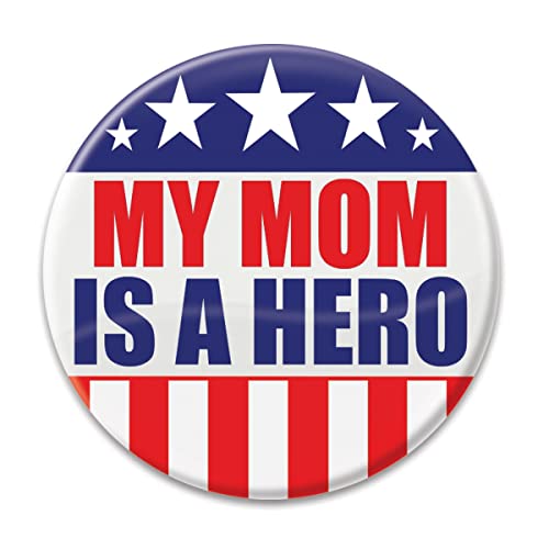 Beistle BT010 Patriotic"My Mom Is A Hero" Cardstock Button, Multicolor