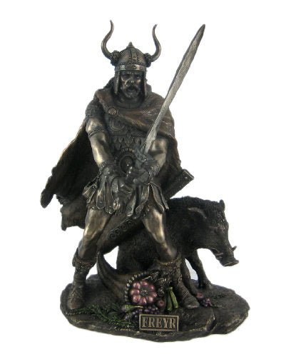 Unicorn Studio Veronese Design Norse God Freyr Bronzed Finish Statue Pagan Fertility