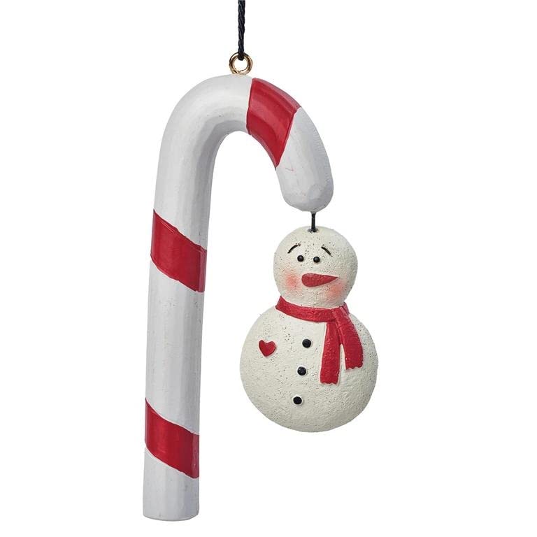 Blossom Bucket Candy Cane with Snowman Christmas Ornament