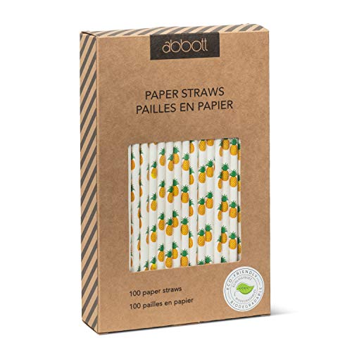Abbott Collection  27-FETE-14 100Pc White Straws w/Pineapples-8" L, 8 inches L