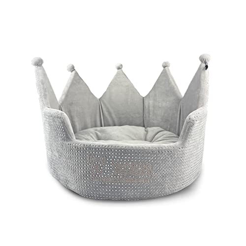 NANDOG PET Gear Crown Dog and Cat Bed Collection for Small Breeds - Made of Ultra Soft Micro-Plush Material (Light Grey Bling)
