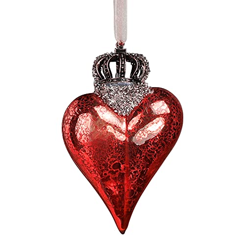 HomArt 0340-8 Crowned Heart Ornament, 4-inch Height, Glass, Red