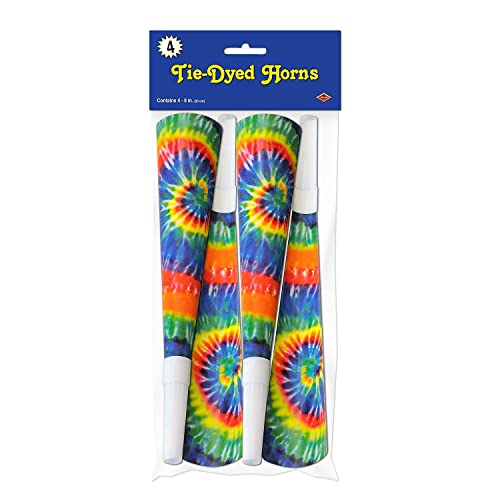 Beistle Colorful Tie-Dye Printed Party Paper Horns, 4 Ct, Multicolored