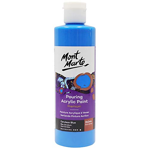Mont Marte Premium Pouring Acrylic Paint, 240ml (8.11oz), Cerulean Blue, Pre-Mixed Acrylic Paint, Suitable for a Variety of Surfaces Including Stretched Canvas, Wood, MDF and Air Drying Clay.