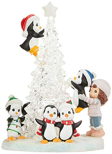 Precious Moments Tree-mendous Fun Girl With Penguins LED Lighted Resin/Acrylic Tabletop Christmas Tree Figurine 171413
