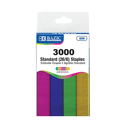 BAZIC 3000 Ct. Standard (26/6) Metallic Color Staples, 1-Pack