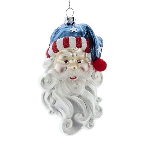 Kurt Adler J9007 Santa Head with Patriotic Hat Ornament, 5-inch Tall, Glass