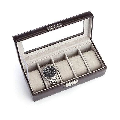 Royce Leather Royce Luxury 5 Watch Display Case in Italian Aristo Leather Brown