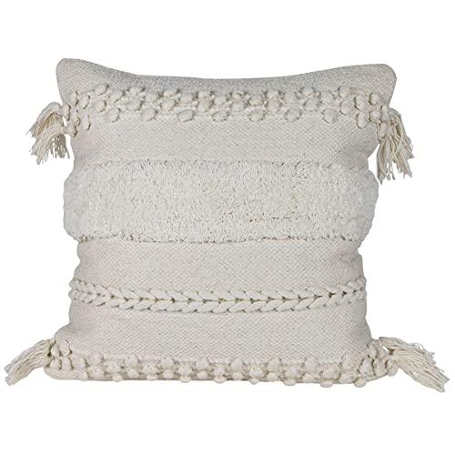 Foreside Home & Garden White Pulled Knot 18X18 Hand Woven Filled Pillow