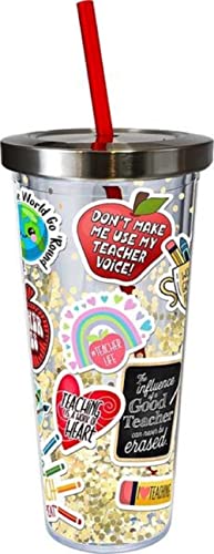 Spoontiques Teacher Sticker Art Glitter Cup, Stainless, Female, Teacher's Day, Holds Hot and Cold Beverages