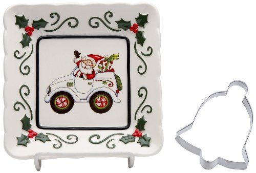 Cosmos Gifts 10657 Santa Driving Car Plate with Bell Cookie Cutter, 5-1/2-Inch