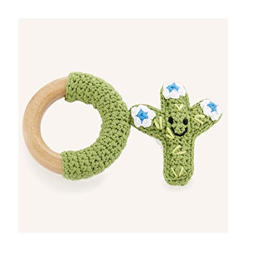 Pebble | Handmade Cactus Wooden Ring - White Flower | Crochet | Fair Trade | Pretend | Imaginative Play | Machine Washable