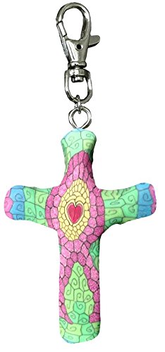 First & Main Comforting Gifts - Hand Held Comforting Clay Cross With Clip - Shaped To Fit Any Hand - Kaleidoscope - 3" Cross