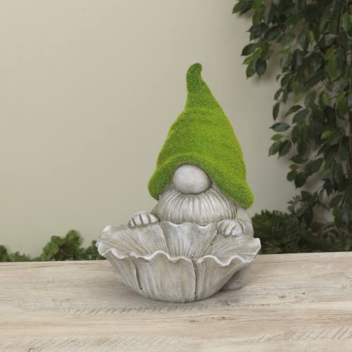 Gerson International Gnome with Moss Hat and Bird Feeder, 14 Inch Height, Magnesium