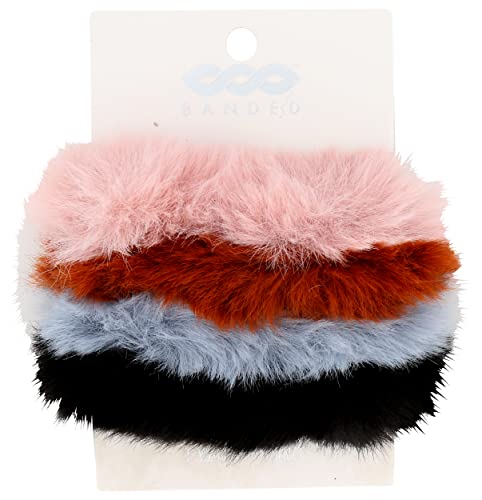 Banded Black Pink Blue Orange Fur Scrunchies, 1 EA