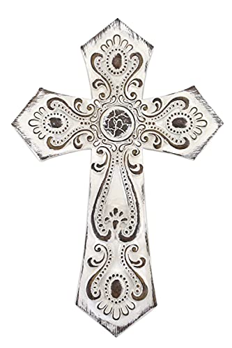 Comfy Hour Faith and Hope Collection White Classic Totem Wall Cross, Antique Style