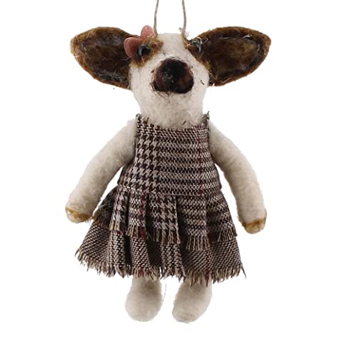 HomArt Girl Dog Ornament, 4.75-inch Height, Brown and White, Felt