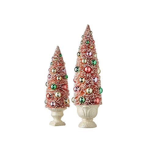 RAZ Imports 2021 Peppermint Parlor 17.5" Bottle Brush Tree with Ornaments in Urn, Set of 2