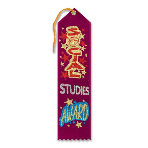 Beistle Social Studies Ribbon Award, Burgundy - 1pc