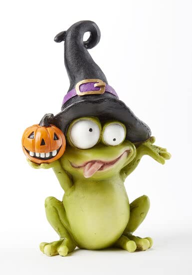 Delton Frog Witch with Pumpkin, 7.9-inch Height, Resin