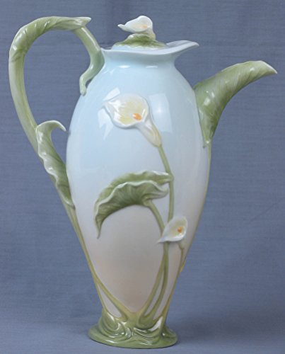 Unicorn Studio 9.5 Inch Pale Blue Glazed Porcelain Calla Lily Teapot and Stem Handle