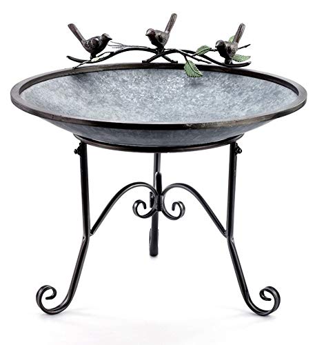 Napco Table Bird Rustic Silver Tone 14 inch Galvanized Metal Tripod Birdbath