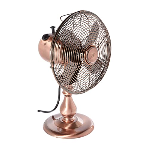 DecoBREEZE Oscillating Table Fan 3 Speed Air Circulator Fan, 10 In, Brushed Copper