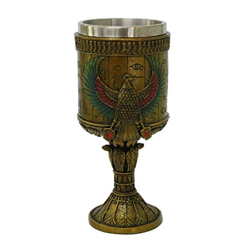Pacific Trading Giftware PT Egyptian Winged Falcon Collectible Resin Figurine Drinkable Goblet with Removable Stainless Steel Inner