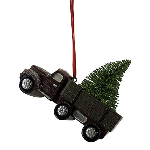 Comfy Hour Winter Holiday Home Collection Christmas Tree in Truck Ornament, Christmas Decoration, Red & Green, Polyresin