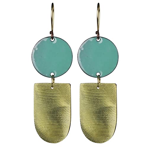 HomArt Circle with Inverted Arch Donte Earrings, 3-inch Height, Aqua, Enamel and Brass