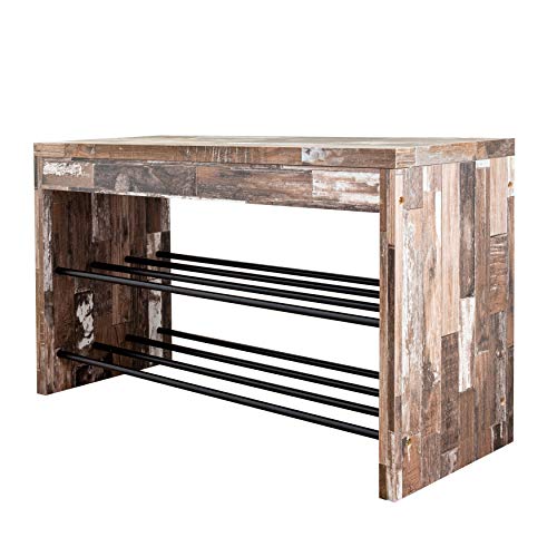 Danya B. HA83110 Industrial Home Decor ‚Äì Decorative Shoe Bench in Distressed Wood Finish with Two Metal Storage Racks