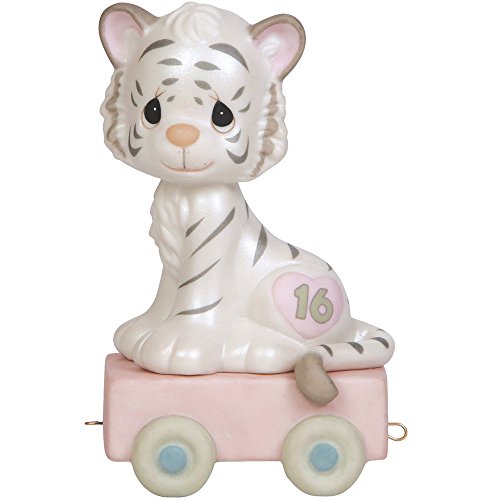 Precious Moments,  16 And Feline Fine, Birthday Train Age 16, Bisque Porcelain Figurine, 142036