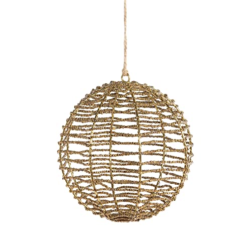 Park Hill Collection XAO10505 Beaded Wire Frame Ball Ornament, 5.25-inch Diameter, Gold, Iron and Glass