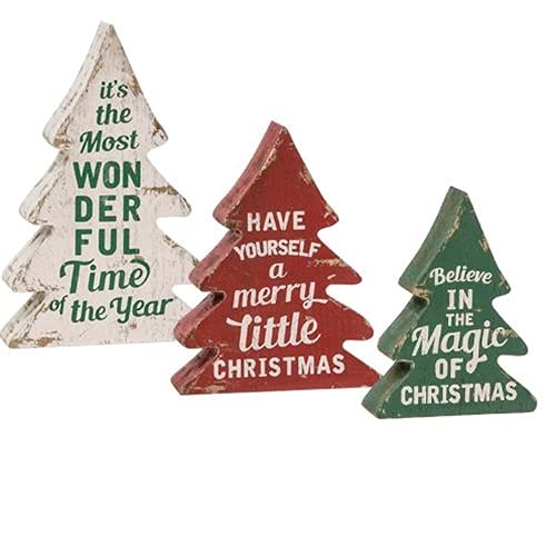 Set of 3 Christmas Tree Shelf Sitters - Distressed Wood Farmhouse Decor