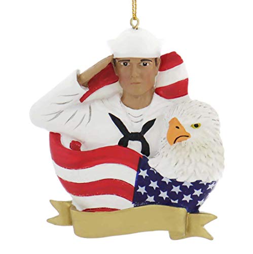 Kurt Adler NA2204 U.S. Navy Hispanic Sailor with Flag and Eagle Ornament for Personalization, 4-inch Height, Resin