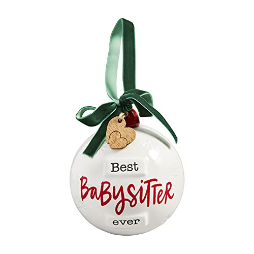 Mud Pie Ceramic Christmas Ball Ornament, 4.5" x 4",Babysitter