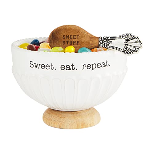 Mud Pie Repeat Candy Dish Set, Bowl 3" x 4.5", Scoop 3.5", Dolomite