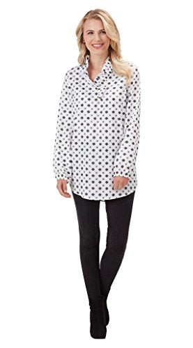 Mud Pie Womens Whitney Ruffle Neck Tunic Top, Ivory Bar Bell Quatrefoil, X-Small